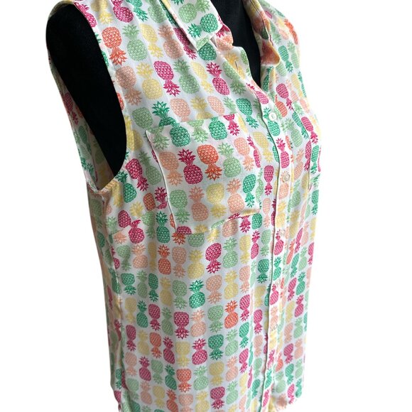 Talbots Medium Pineapple Multicolor Sleeveless Button Blouse - Picture 2 of 5